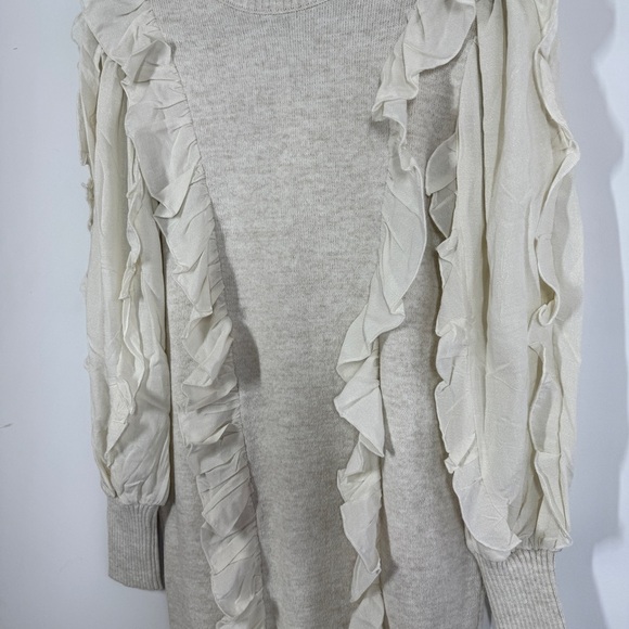 FIGARO Beige Sweater Long Sleeve Ruffle Knit Mini Dress  Quiet Luxury Size 2 - Picture 6 of 13